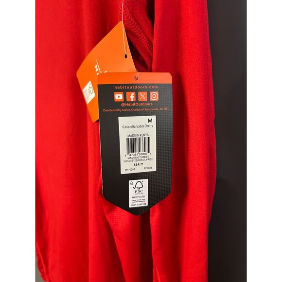 NEW Habit Mens Barbados Cherry Red UPF 50+ Long Sleeve Hooded Shirt M - Picture 3 of 4